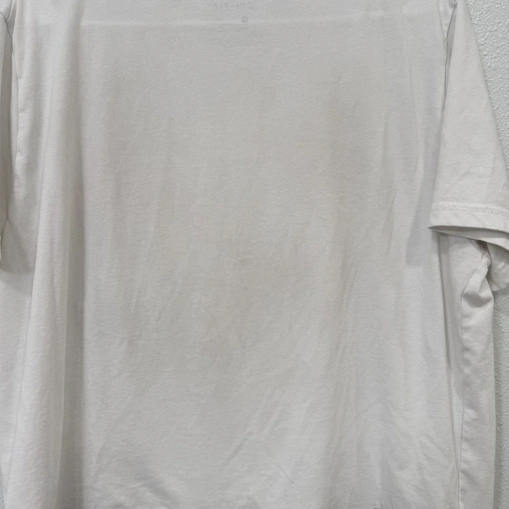 Nike Dri-FIT Mens XL White Black Split Swoosh Pinstripe Graphic T-Shirt